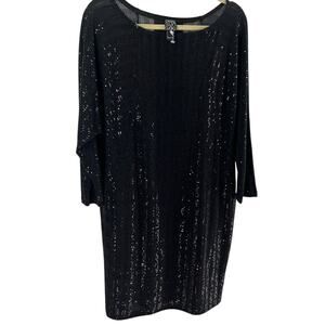 Clara Sun Woo black sequined long sleeve shift dress Sz M